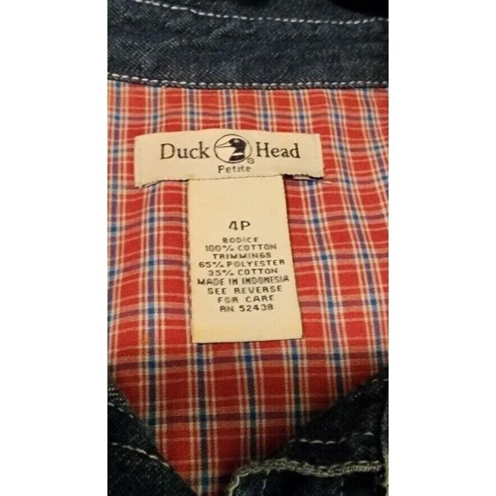 Duck Head Denim Dress Petite Button Front Casual Dark Wash‎ Shirt Dress 4P